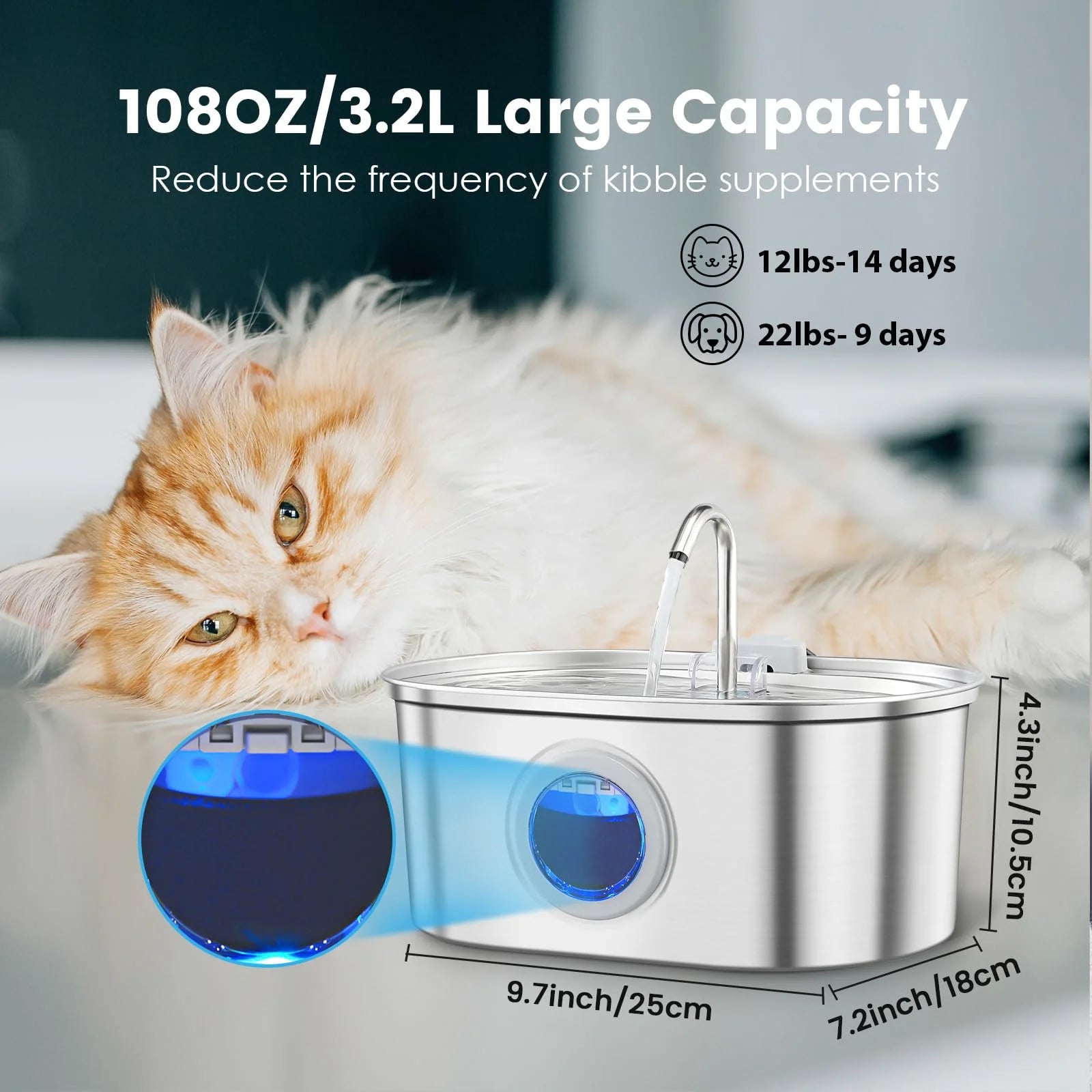 3.2L Stainless Steel Pet Water Dispenser