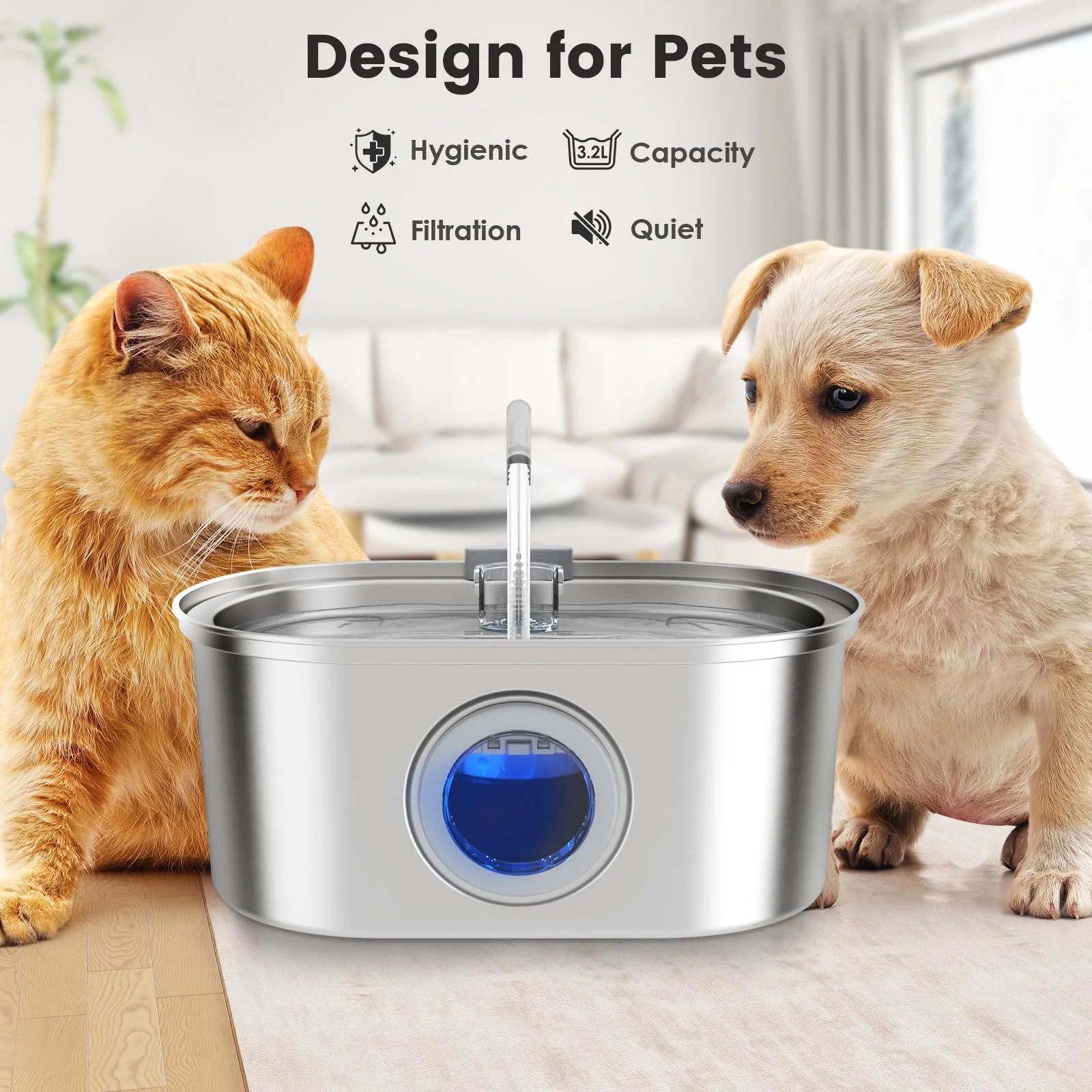 3.2L Stainless Steel Pet Water Dispenser